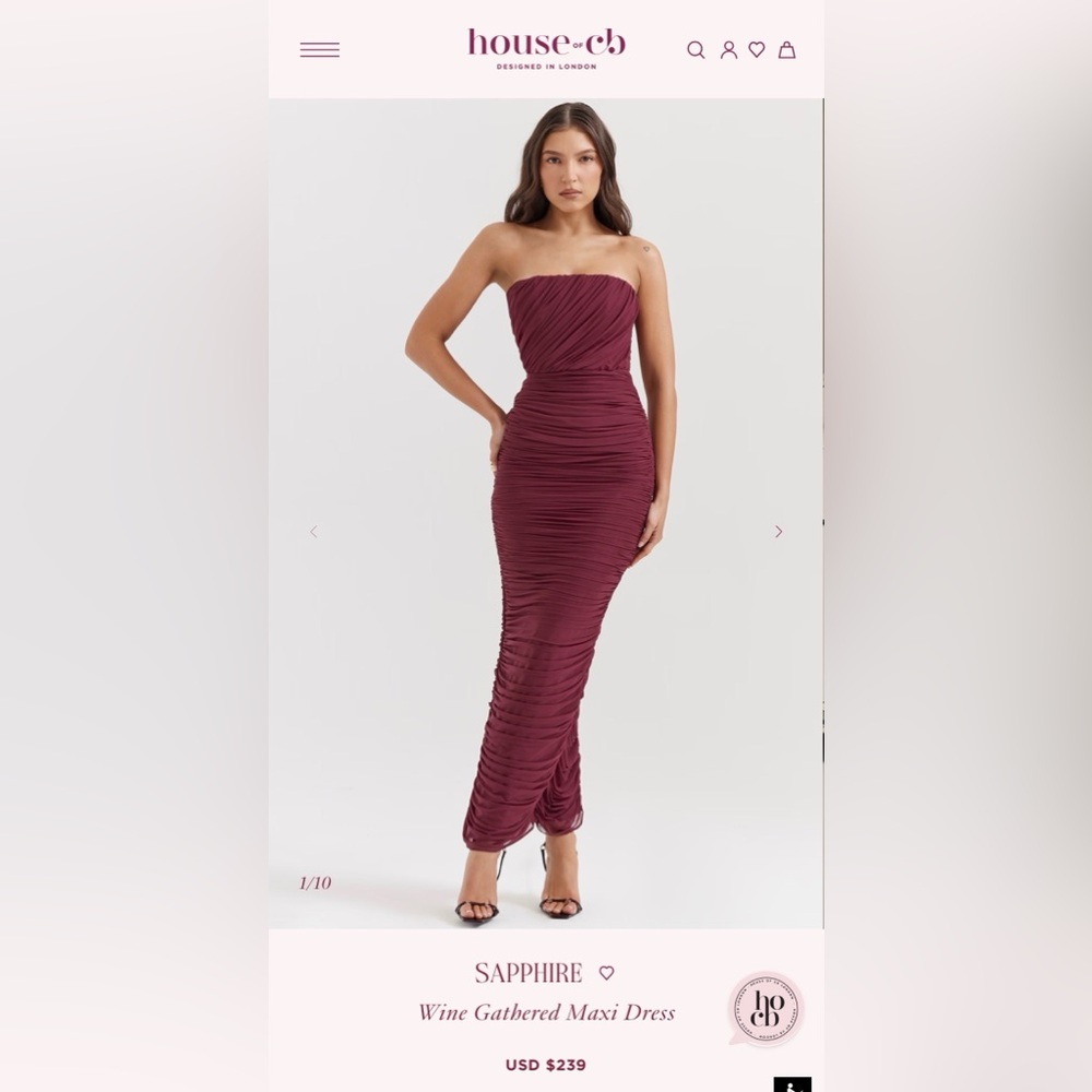 House of CB “Sapphire” Wine Gathered Maxi Dress – XS